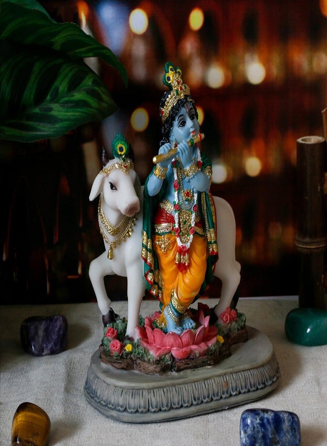 BangBangDa Indian Lord Krishna Idol Statue - 5.7" H Hindu God Krishna Murit for Home Temple Puja Diwali Gift for Indian Man Woman Friend Mandir Altar Pooja Item Meditation Yoga Room Spiritual Decor - Image 2